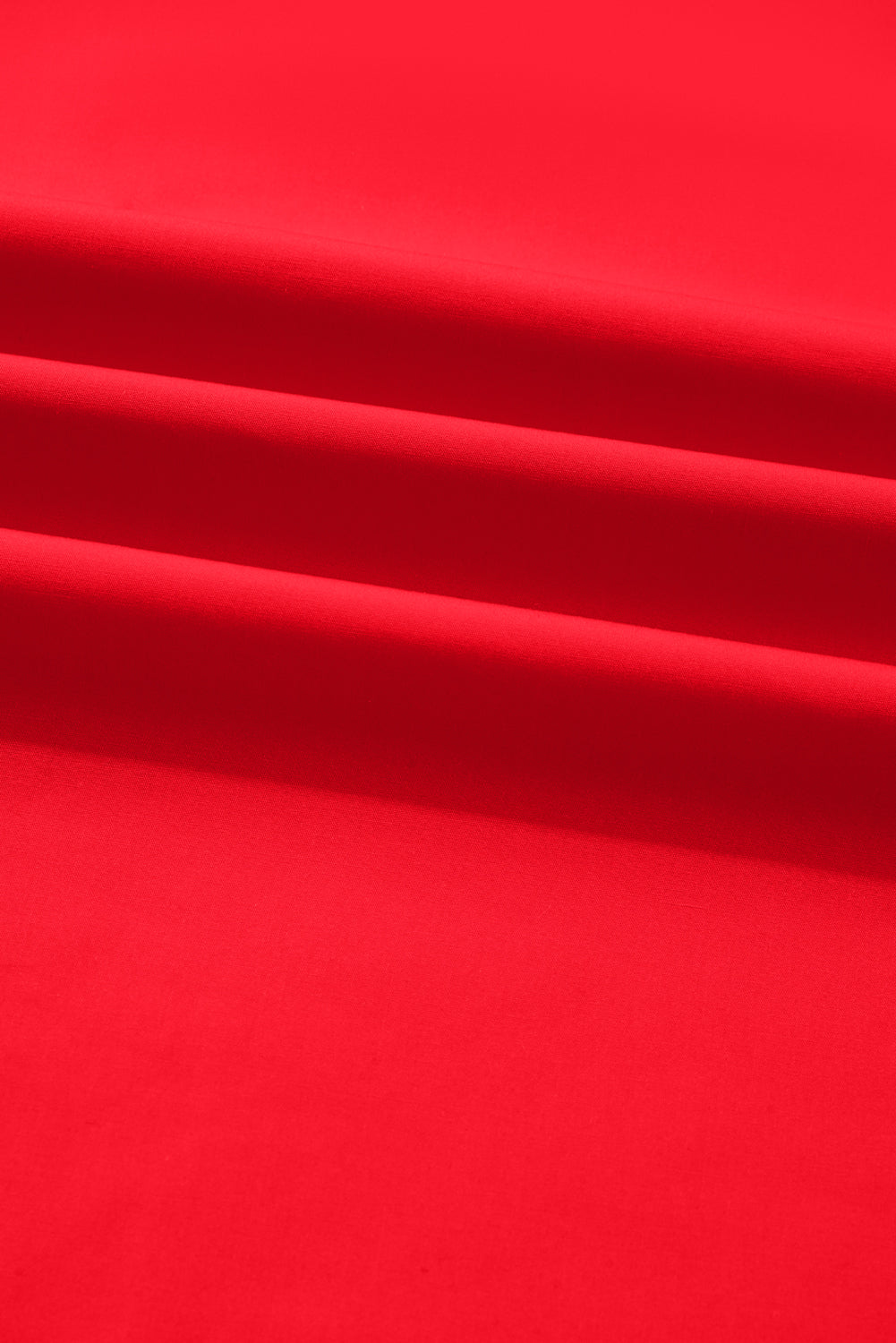 Fiery Red Striped Trim Ruffle Split Neck Long Sleeve Blouse