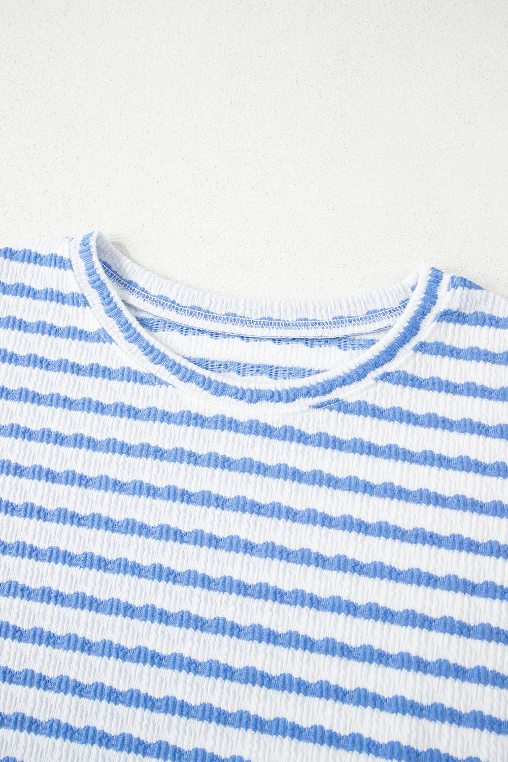 Sky Blue Striped Print Short Sleeve Top and Pocket Shorts Set