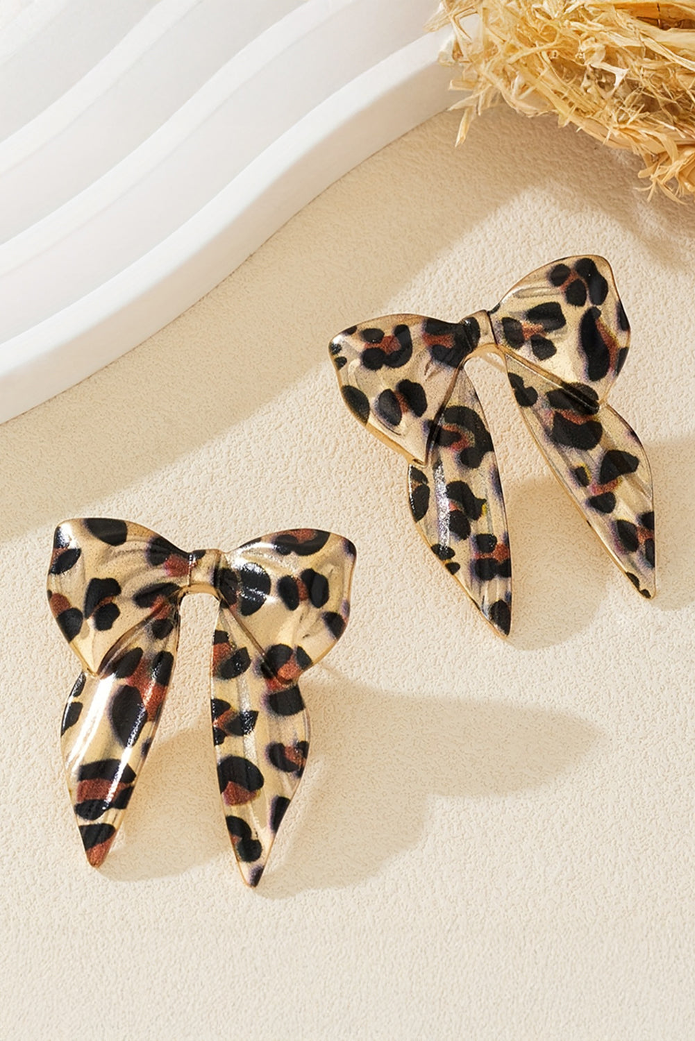 Gold Leopard Print Bowknot Shape Earrings