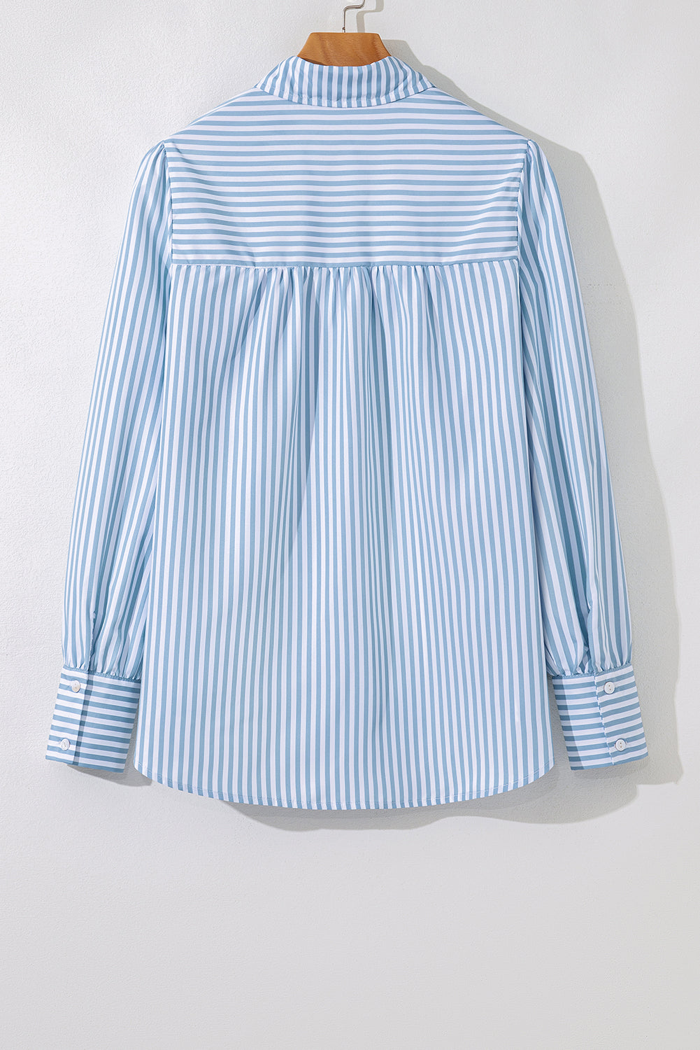 Sky Blue Striped Smocked Long Sleeve Quarter Button Shirt