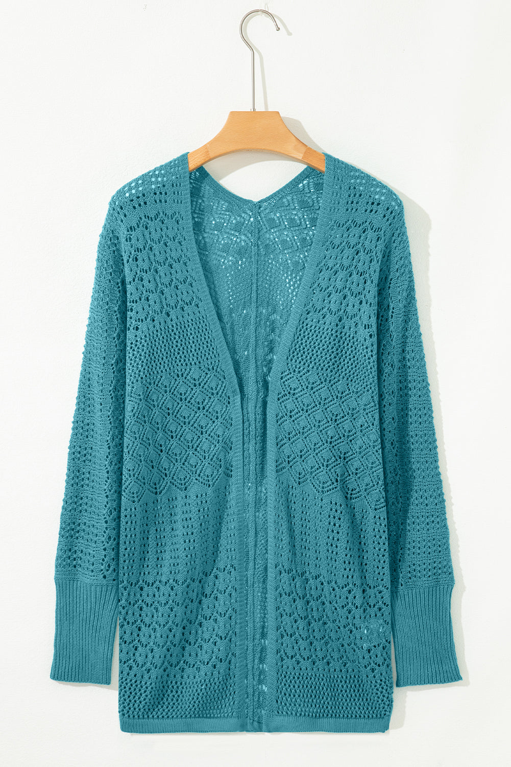Lapis Mix Pattern Hollow Knit Open Front Cardigan