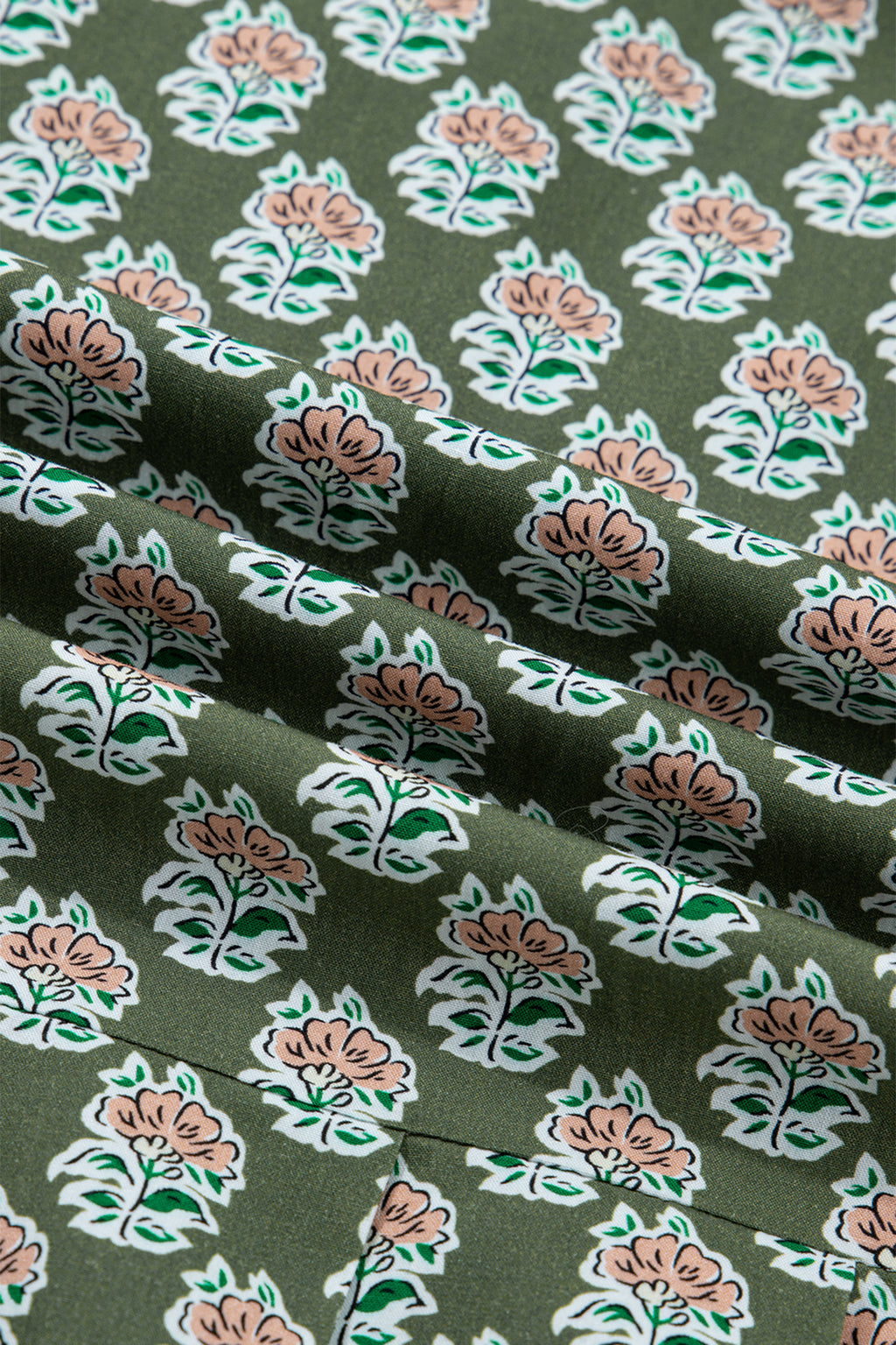 Green Contrast Striped Frilled Collar 3/4 Sleeve Plus Size Floral Dress