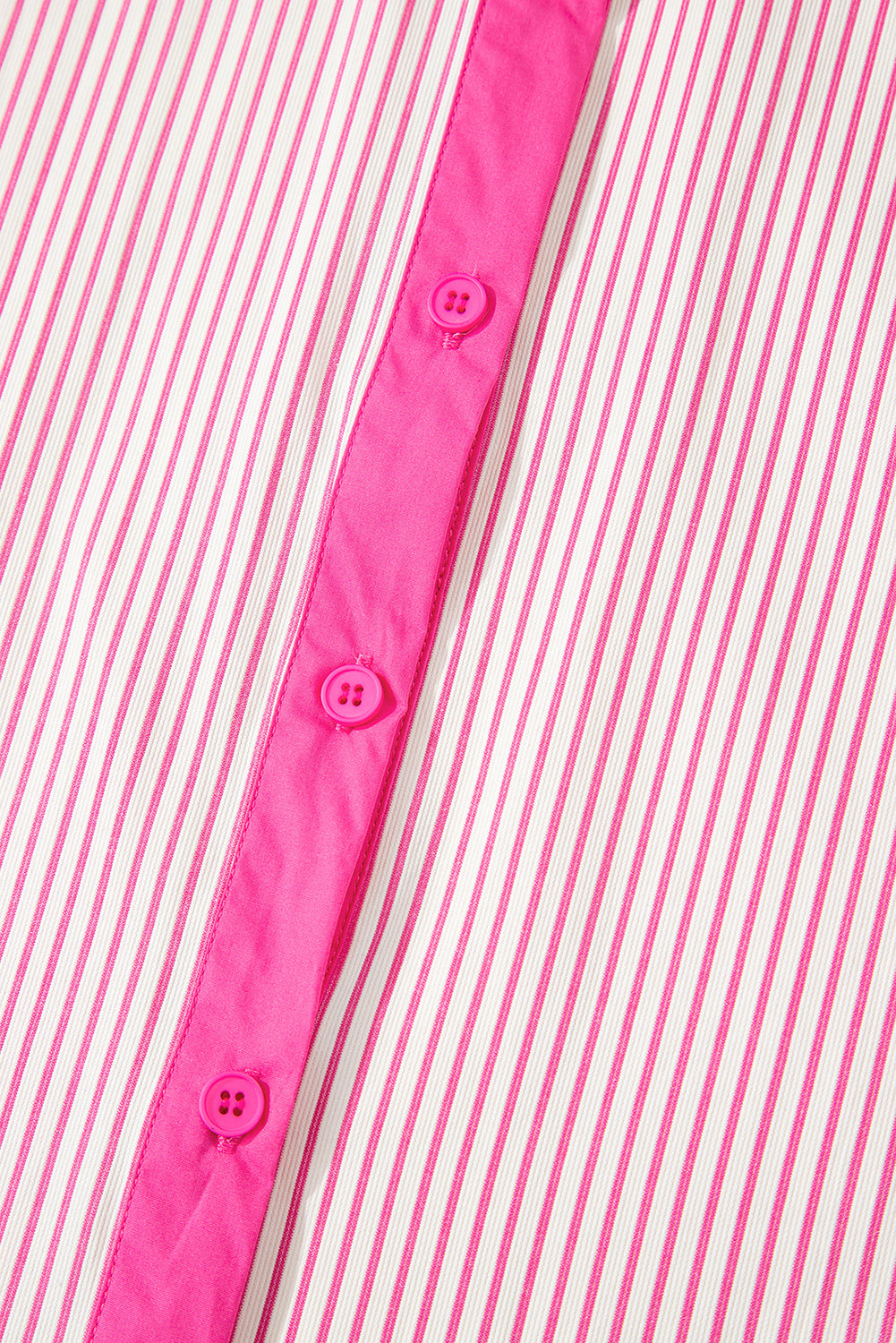 Rose Stripe Color Block Patchwork Shirt Collar Button Down Puff Sleeve Mini Dress