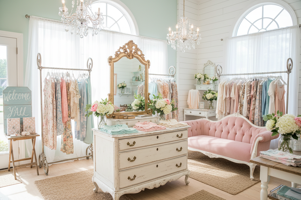 inside of a southern chic boutique 